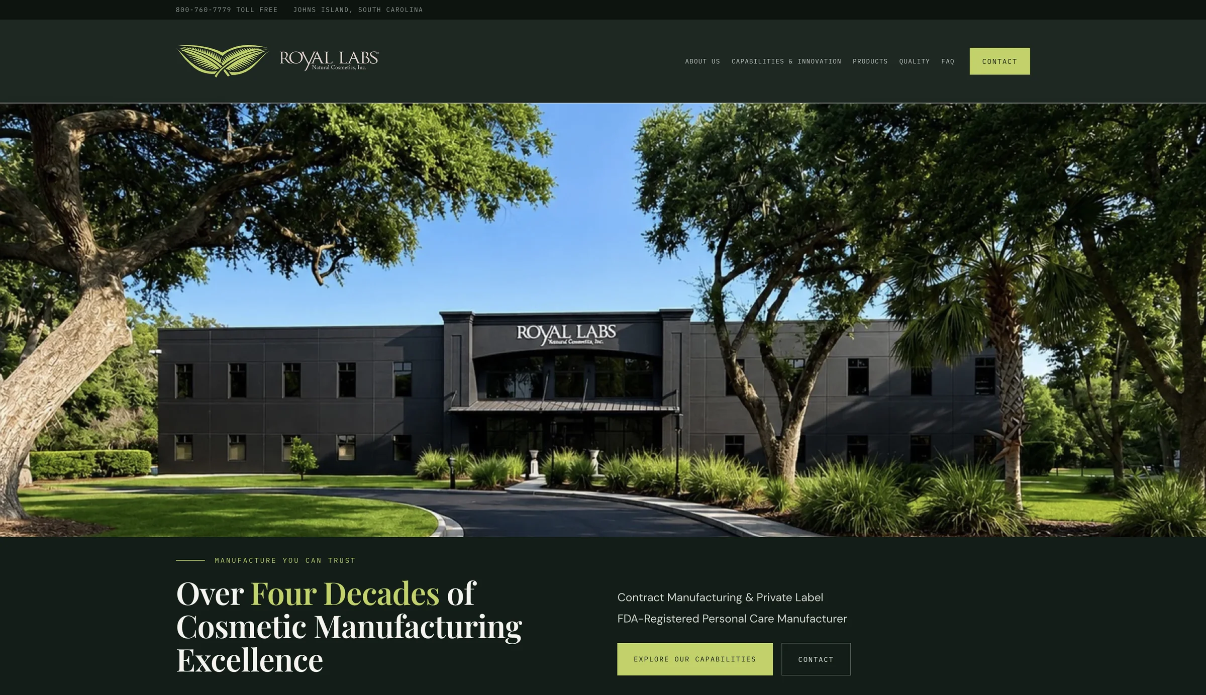 Royal Labs website homepage